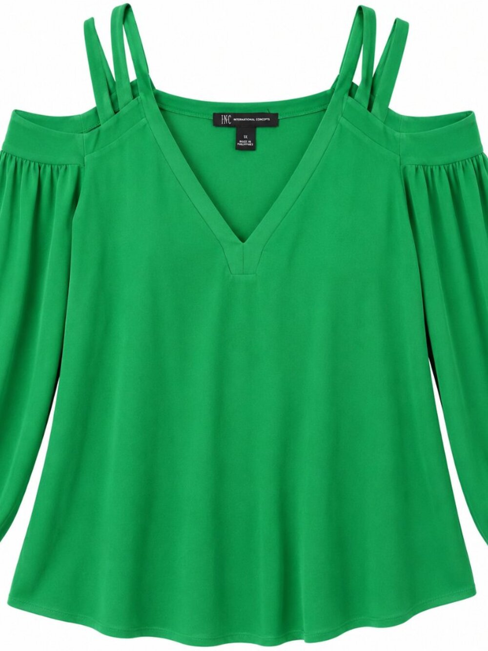 INC International Concepts Women’s Plus Size 1X Green Cold Shoulder V-Neck Blous